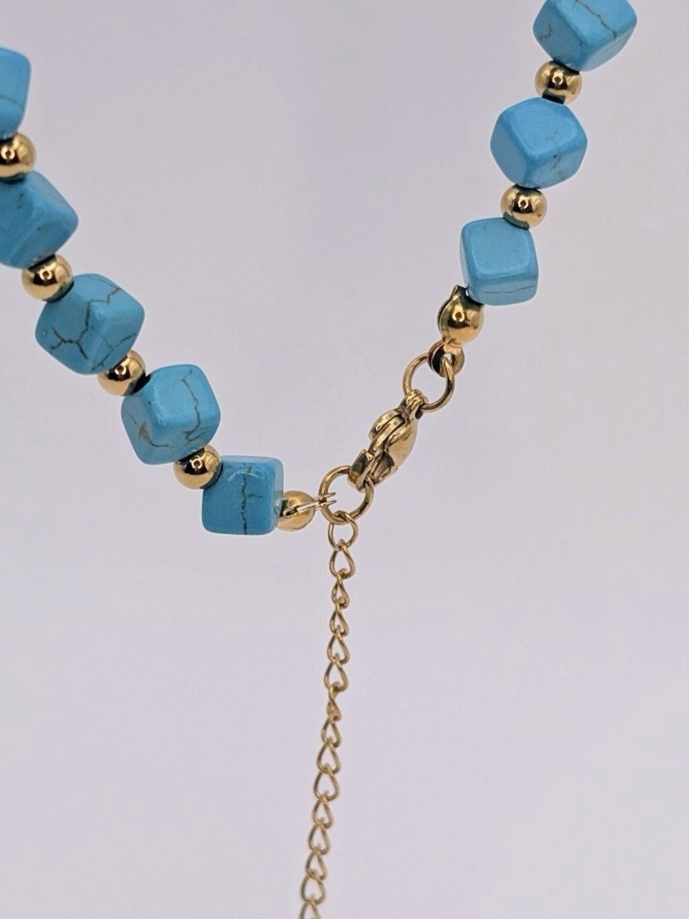 NWT Turquoise Gold Bead Choker Necklace 18k Gold Plated Boho Coastal Luxe - Picture 5 of 7